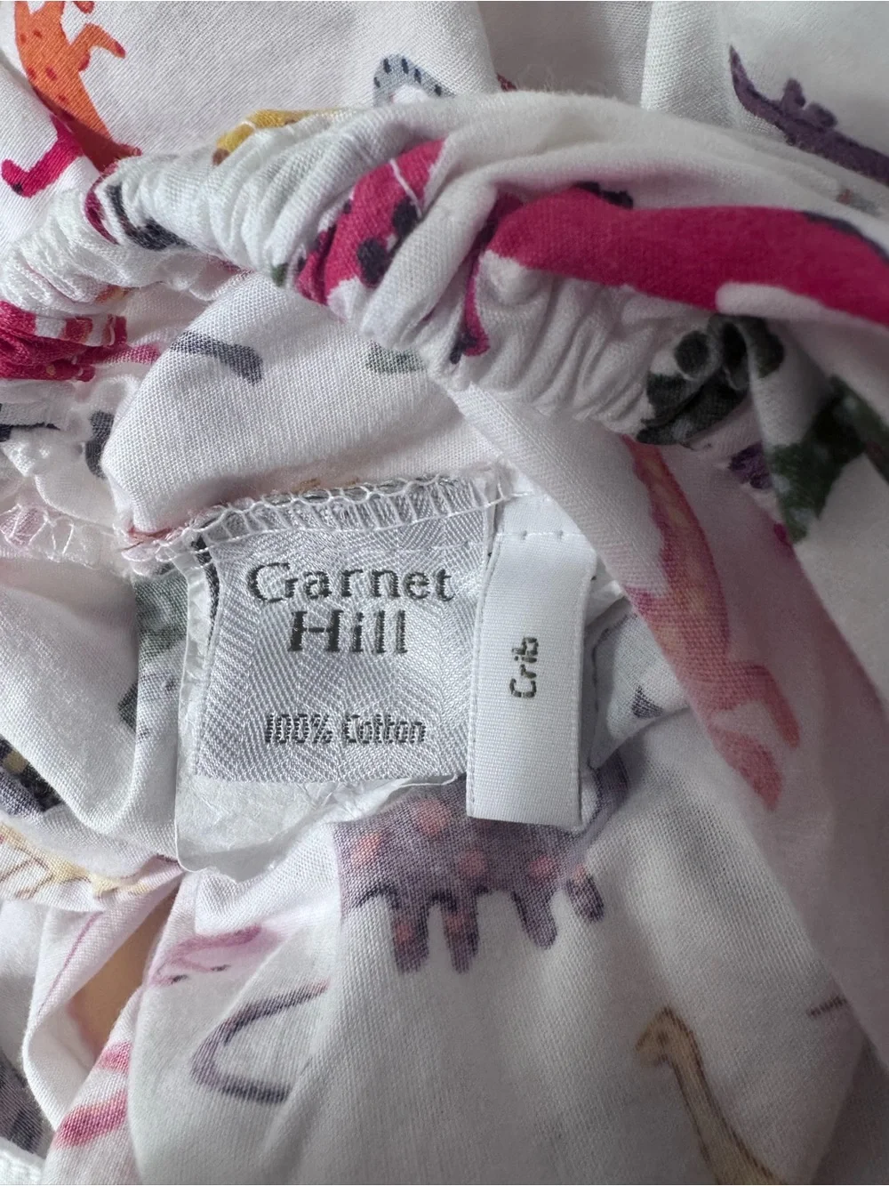 Garnet Hill White Cotton fitted Crib/Toddler Sheet- Dinosaur Print. Like New